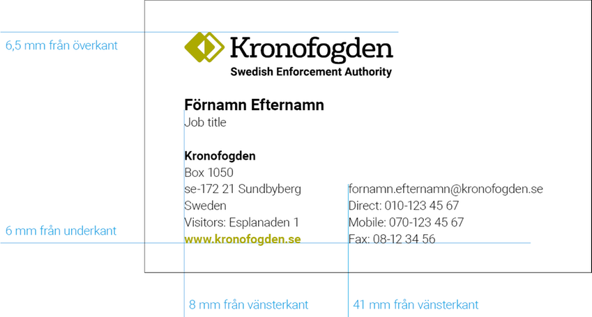 Internationellt visitkort med mått