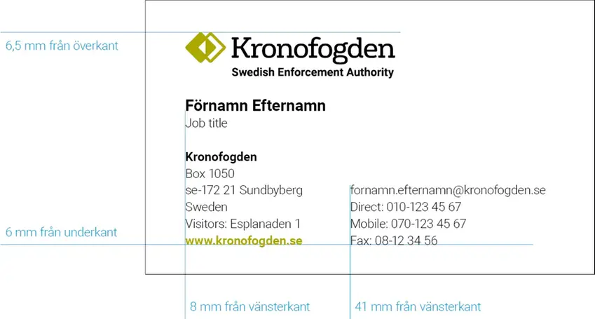Internationellt visitkort med mått