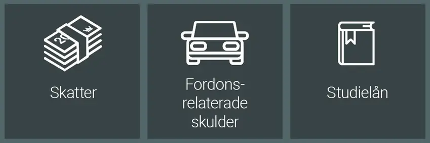 skatter, fordonsrelaterade skulder, studielån.