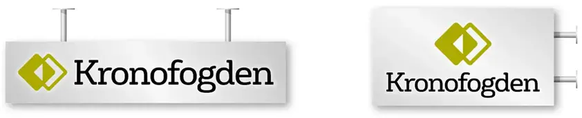 Dubbelsidig pendelskylt och flaggskylt.